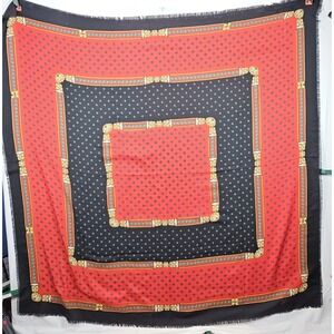 Vintage JP Collections Red Black Chain Print‎ Square Scarf Retro 80s Style